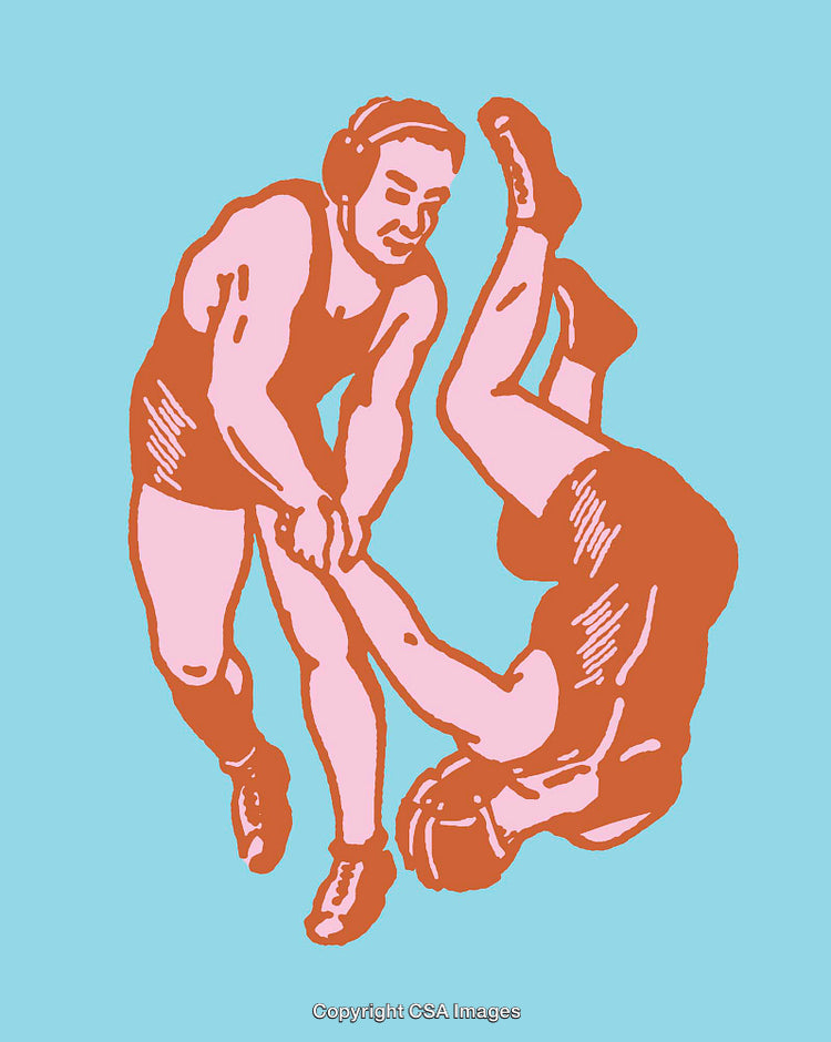 Illustrated Wrestling Action in Bold Colors and Dynamic Motion