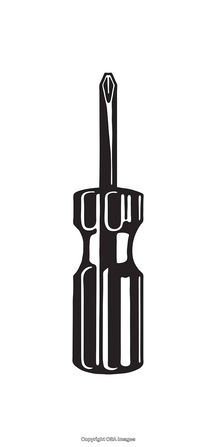 Black and White Line Art Illustration of a Screwdriver Tool