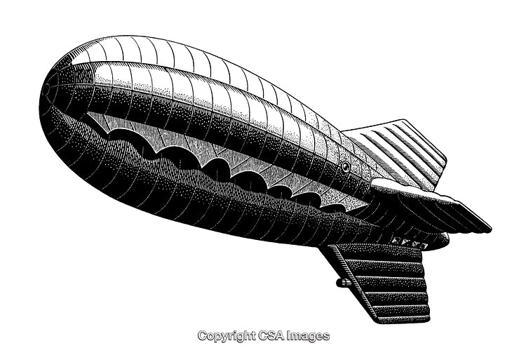 Detailed Black and White Engraving of a Vintage Airship Illustration