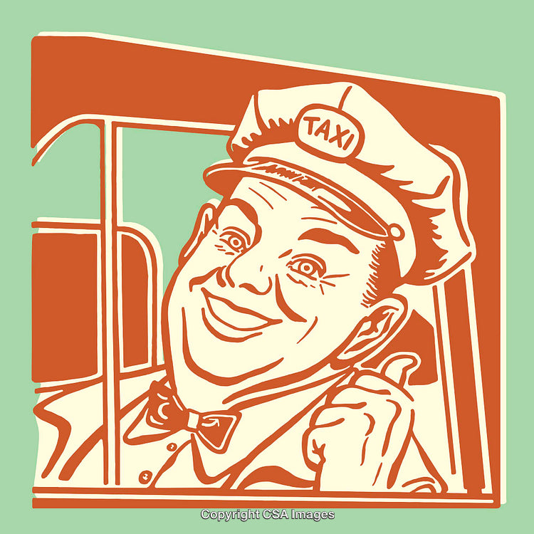 Retro Style Illustration of a Happy Taxi Driver Smiling in Cool Colors