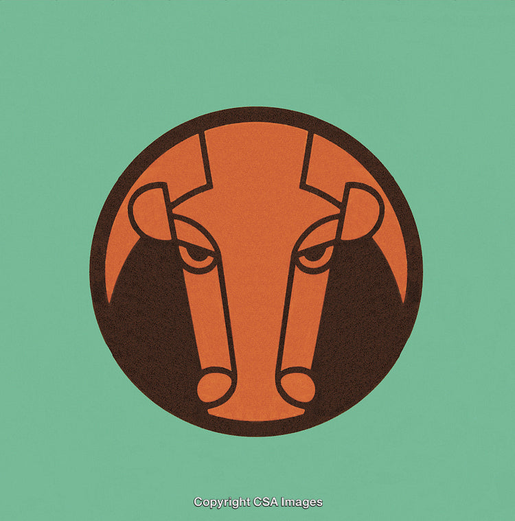 Abstract Illustration of a Stylized Bull Head in a Circular Design