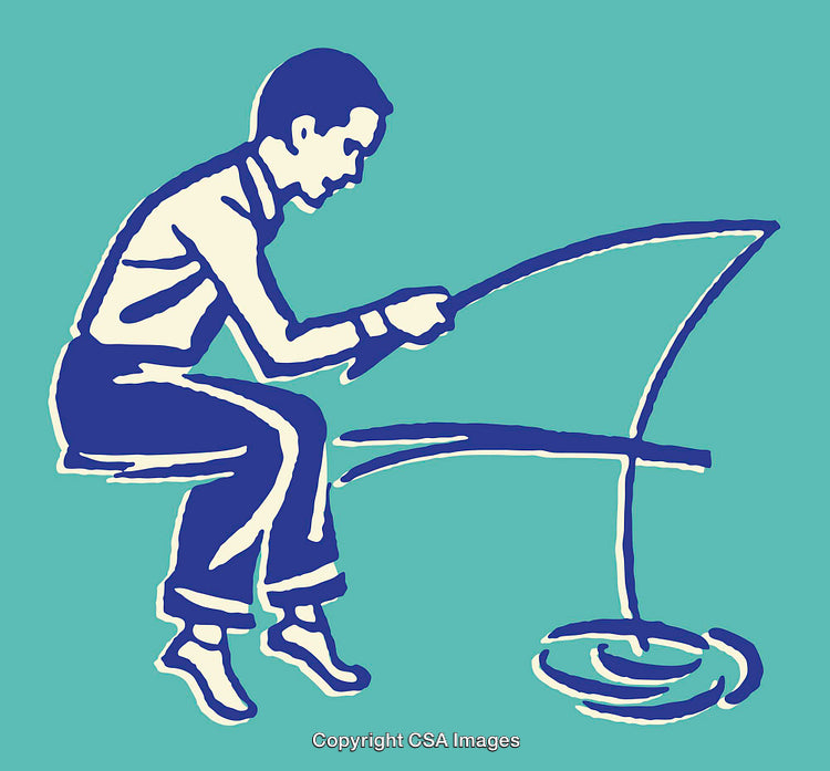 Silhouette Line Art of a Man Engaged in Recreational Fishing
