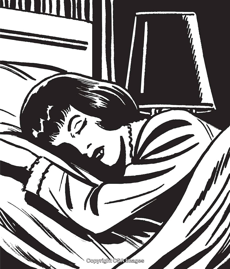 Illustration of a Woman Sleeping Peacefully in Bed at Night