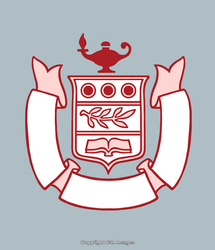 Stylized Academic Crest With Olive Branch and Oil Lamp Illustration
