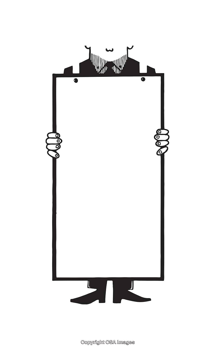 Creative Monochrome Illustration of a Figure Holding a Blank Vertical Sign