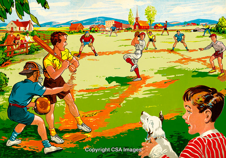 Cheerful Baseball Game in a Nostalgic Countryside Setting