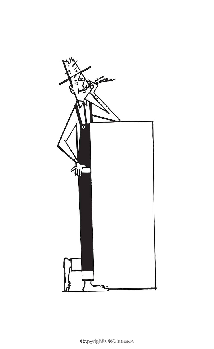 Black And White Line Art Illustration of a Farmer Smoking