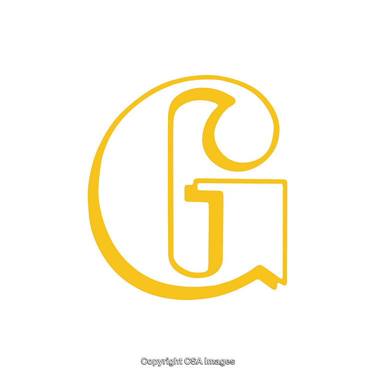 Yellow Decorative Letter G with Artistic Design on White Background