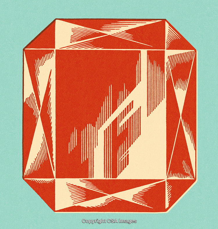 Abstract Art of a Red Geometric Gemstone on a Mint Green Background