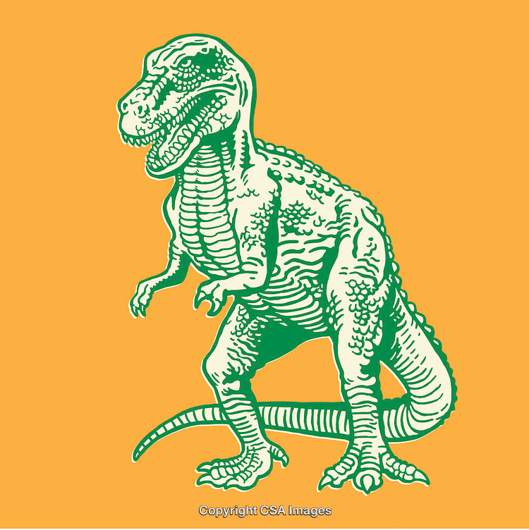 Detailed Green Tyrannosaurus Drawing on Bright Orange Background