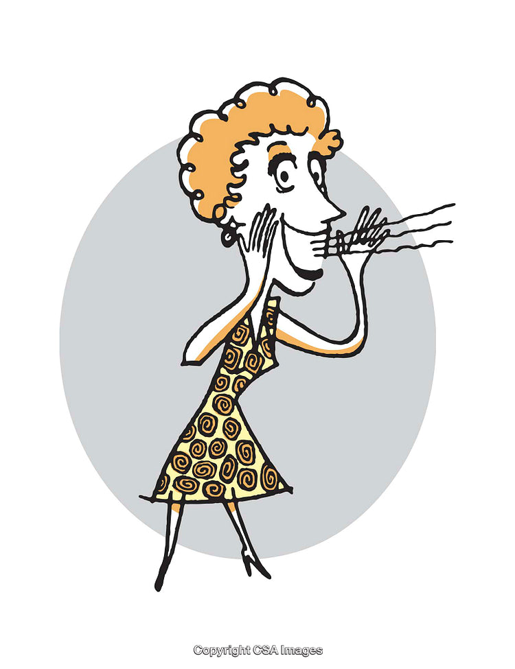 Quirky Illustration of a Lady Holding Her Hands to Her Mouth