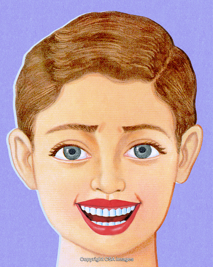 Illustrated Smiling Child with Bright Eyes on a Purple Background