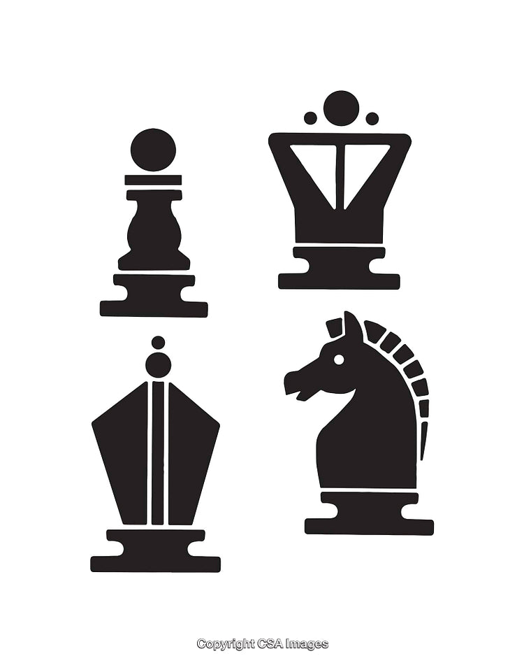 Black and White Vector Illustrations of Chess Game Pieces