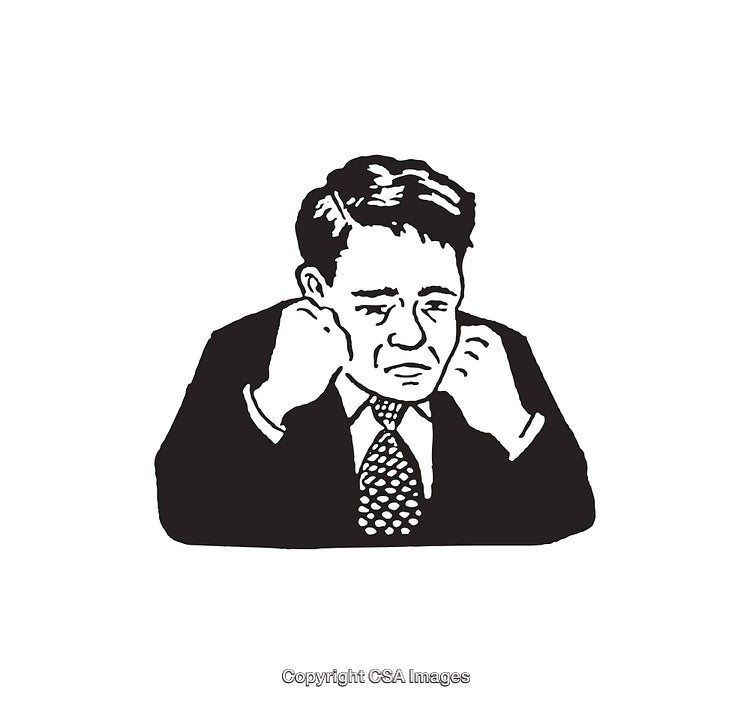 Black-and-White Line Art of a Pensive Businessman in Formal Attire