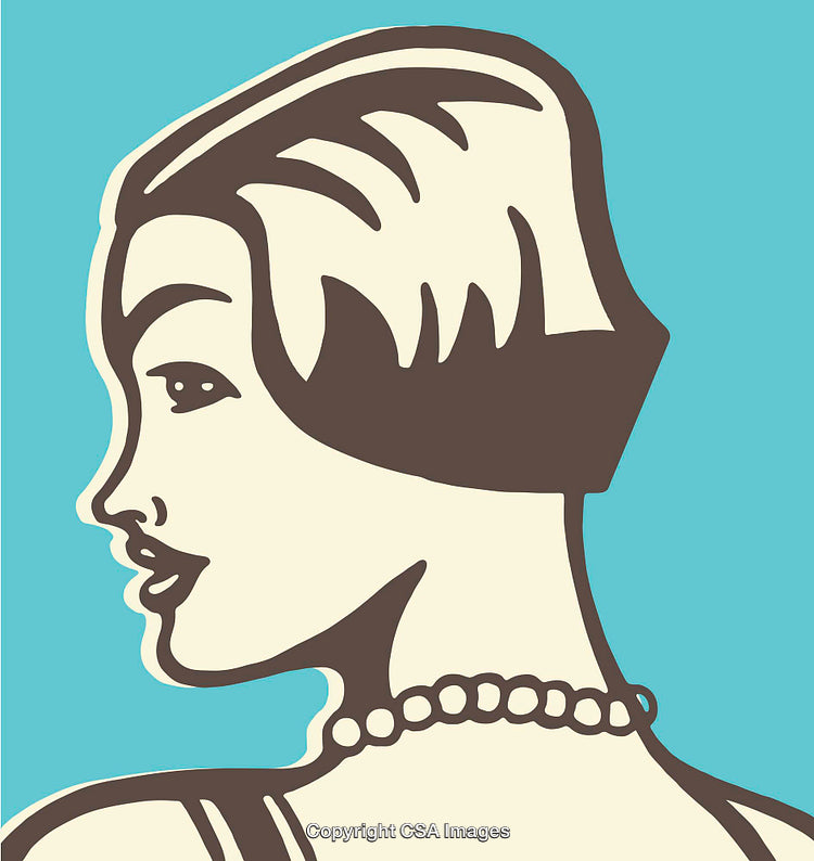 Retro Line Art of Stylish Woman with Necklace on Vibrant Background