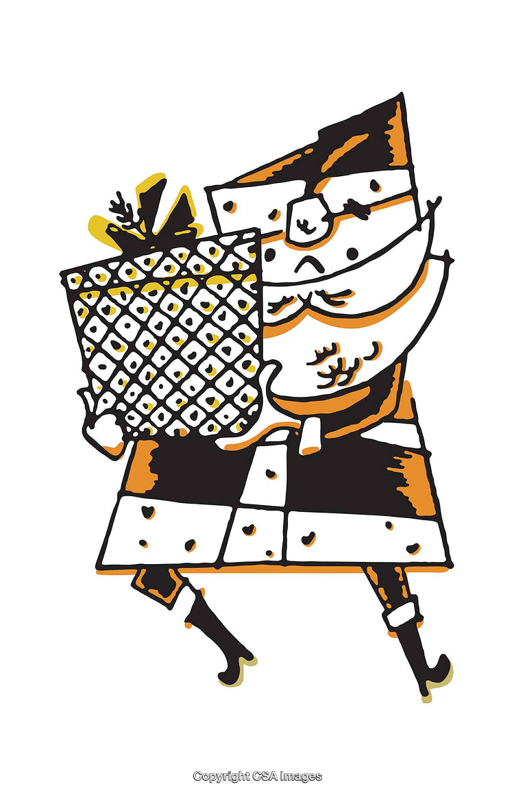 Playful Illustration of Santa Claus Carrying a Festive Holiday Present