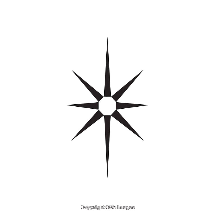 Geometric Black Star Symbol with Eight Points on a White Background