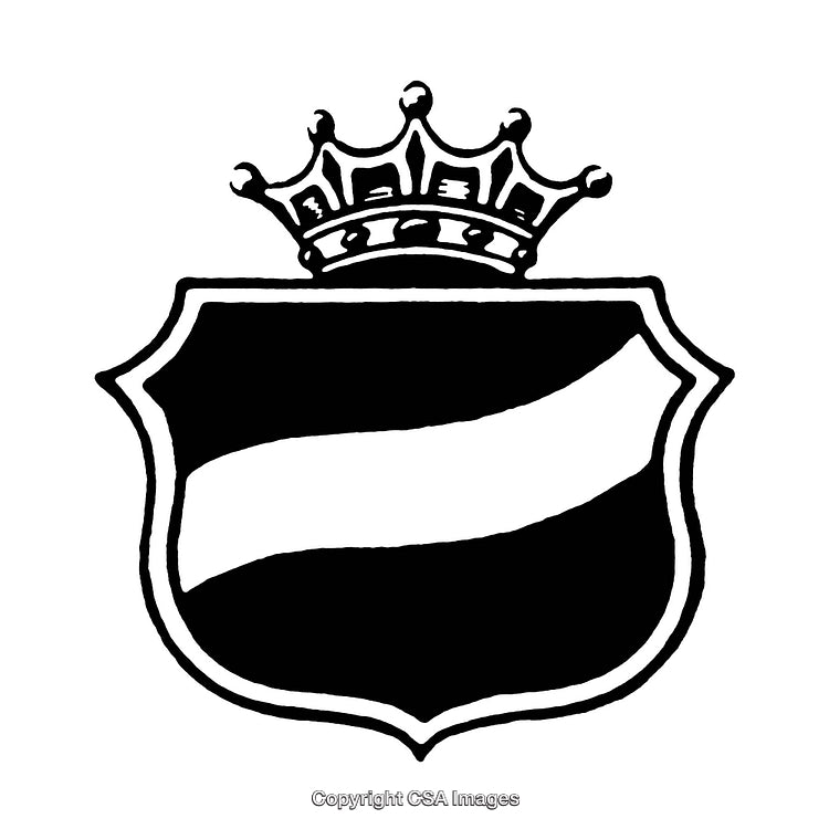 Black and White Heraldic Shield with Crown Design