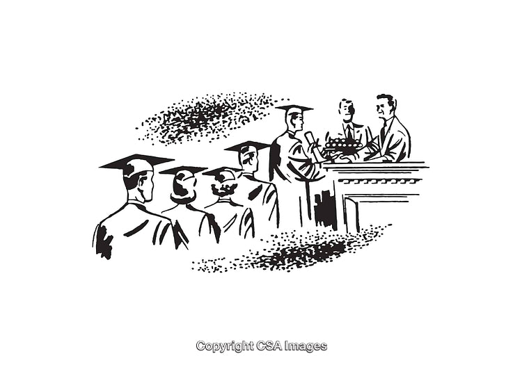 Graduation Ceremony Line Art Illustration with Students Receiving Diplomas