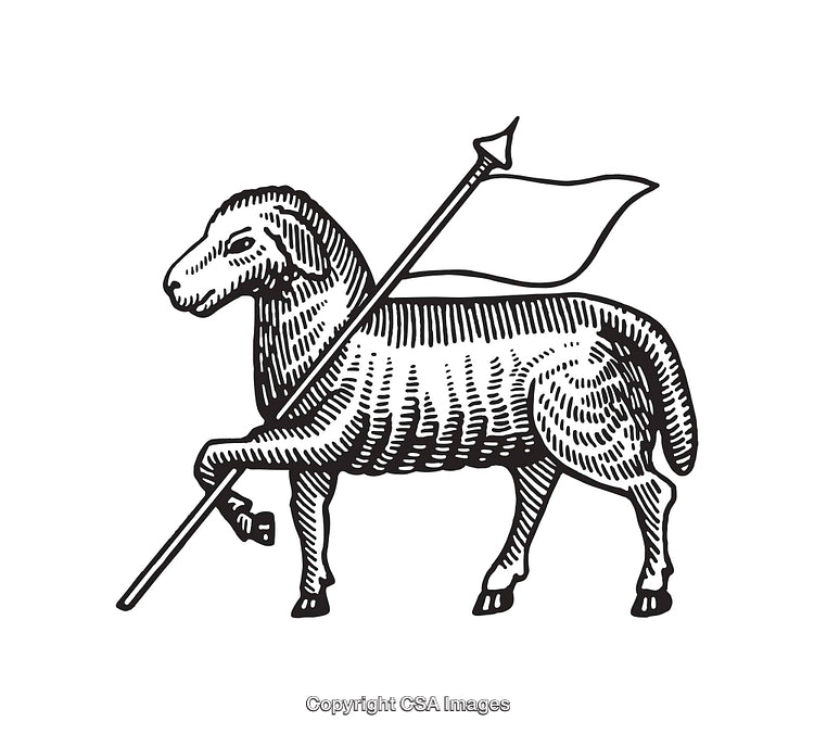 Black and White Line Art Illustration of Lamb with Flag Symbol
