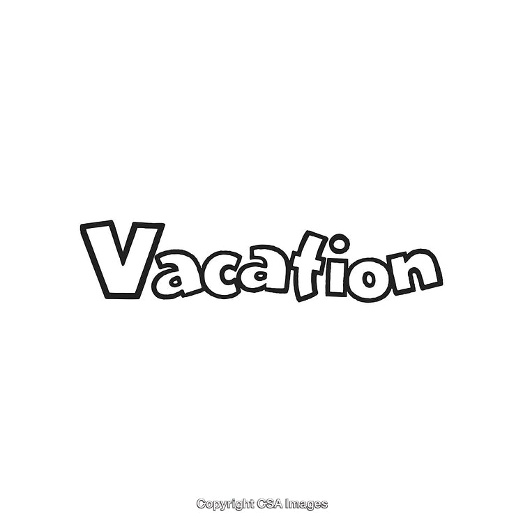 Bold Cartoon Illustration of the Word Vacation in Black Outline Text