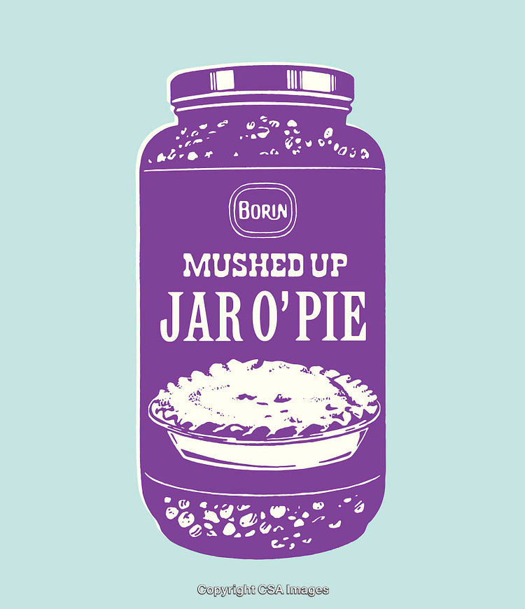 Vibrant Jar Label Illustration Featuring Pie and Unique Typography