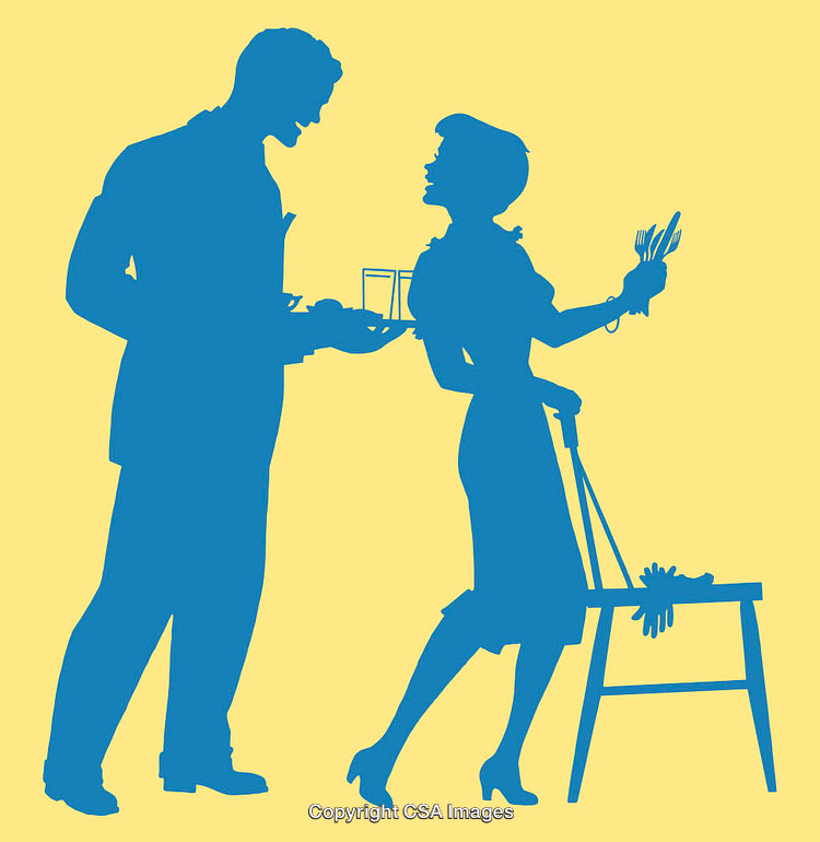 Silhouette of a Retro Couple Engaged in a Delightful Interaction