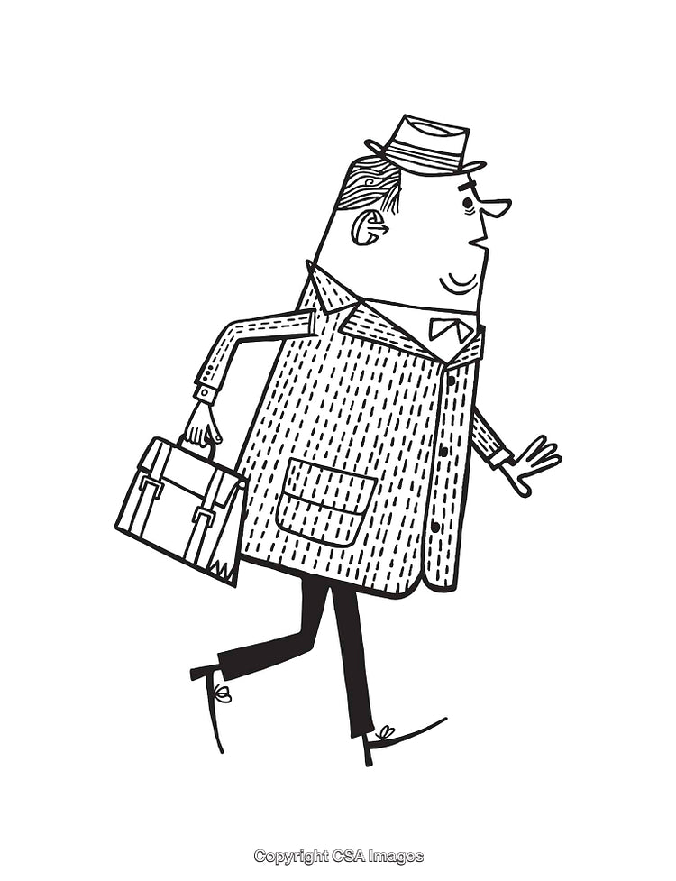 Retro Styled Businessman Holding Briefcase in Black and White Illustration