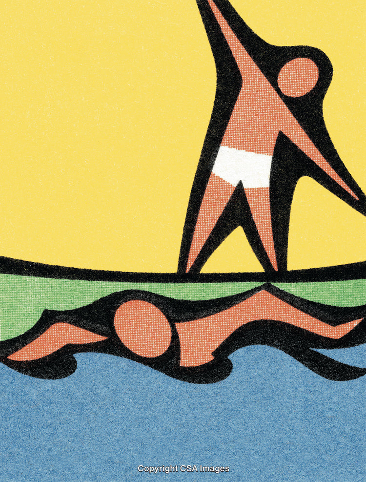 Abstract Illustration of Swimming and Outdoor Activities in a Minimalist Style
