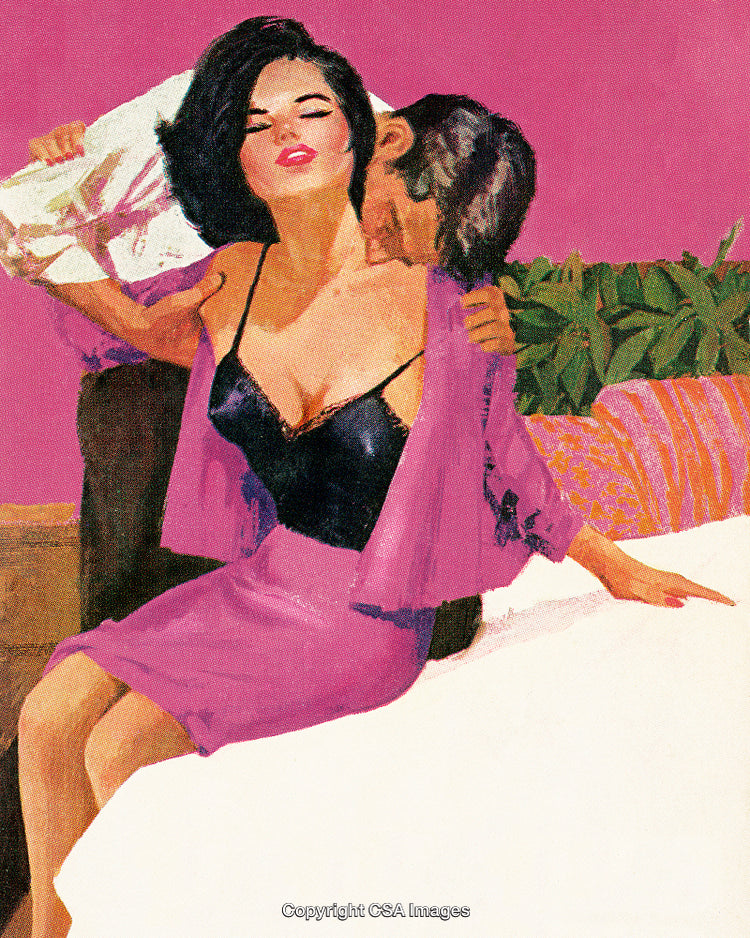 Romantic Artwork Depicting a Couple Sharing an Intimate and Passionate Moment