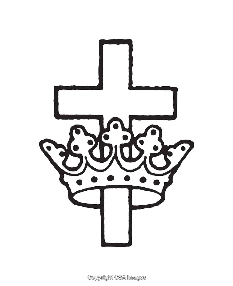 Elegant Line Art Illustration of a Cross with a Crown Symbol