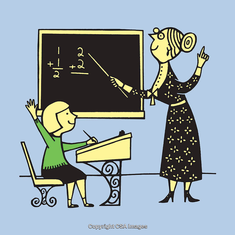 Teacher Illustrating Fractions on a Blackboard to an Engaged Student
