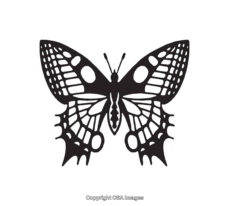 Intricately Designed Butterfly Silhouette in Black and White Line Art Style