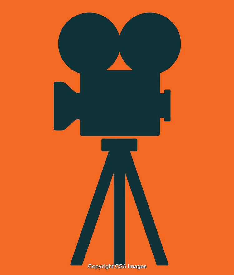 Retro Movie Camera Illustration on Vibrant Orange Background