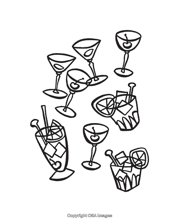 Black and White Line Art of Cocktail and Drink Drawings in Various Styles
