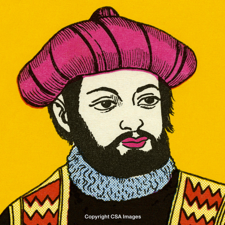 Colorful Illustration of Historical Figure on Yellow Background