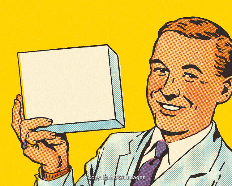 Retro Comic-Style Illustration of a Man Holding a Blank Sign