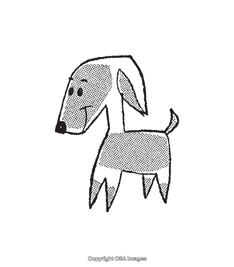 Black and White Line Art Illustration of Cartoon Dog