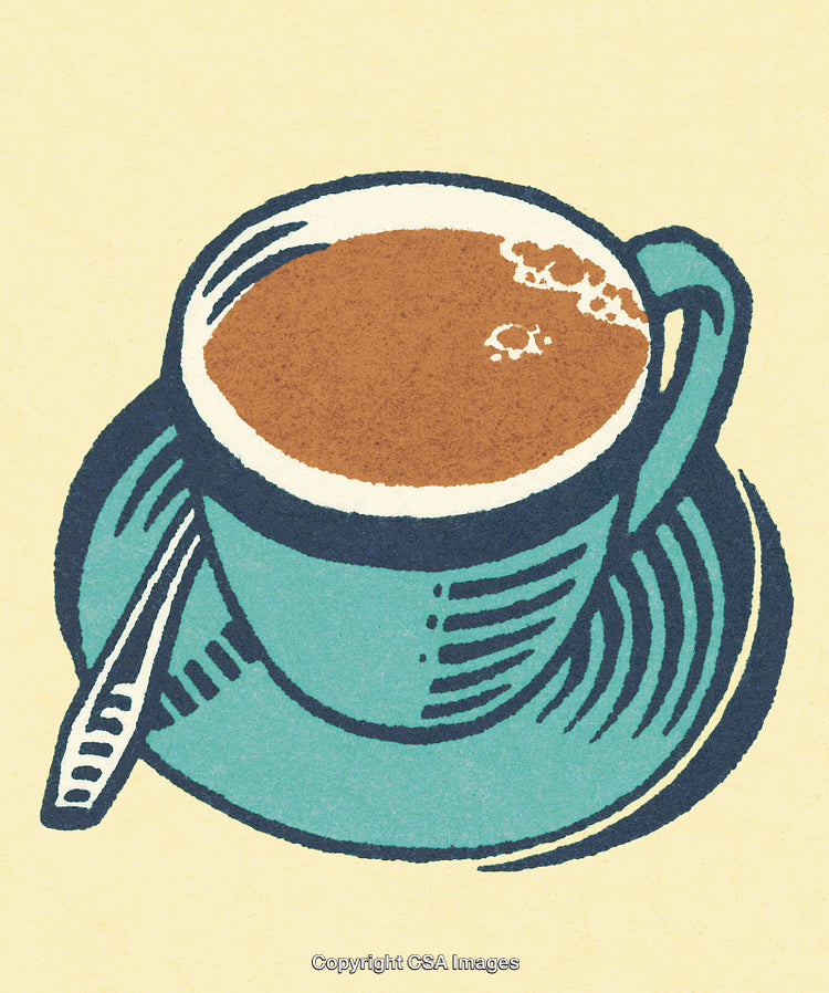Illustrative Design of a Coffee Cup with Spoon on Saucer in Vintage Style