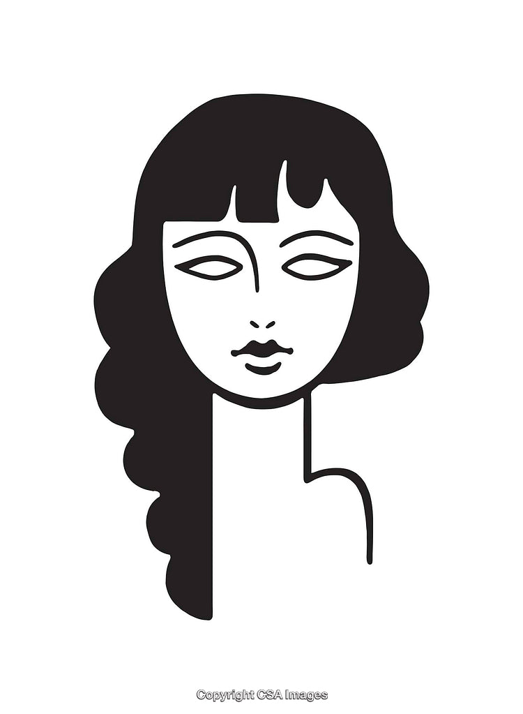 Stylized Black and White Line Art Portrait of a Woman
