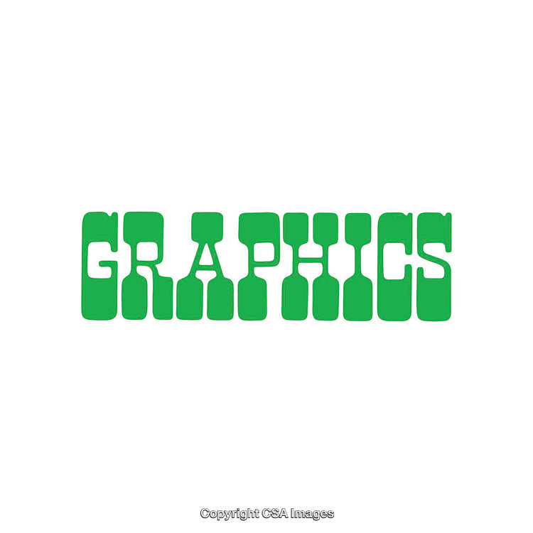 Green Text Design Featuring Stylized "Graphics" Font on Blank Background