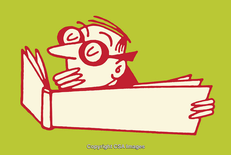Whimsical Illustration of Book Reading in Simple Line Art Style
