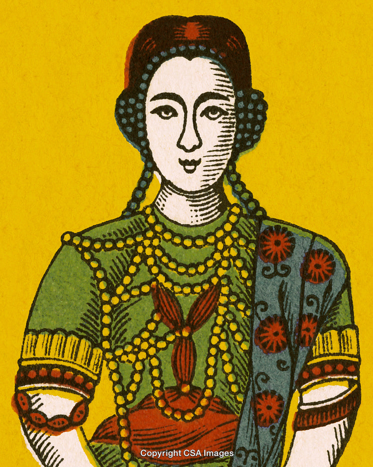 Vibrant Folk Art Depiction of a Woman in Traditional Colorful Attire