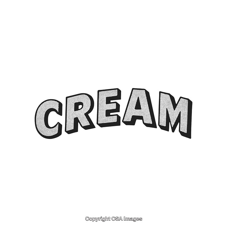 Retro Comic Style Word 'Cream' Text in Black and White Design