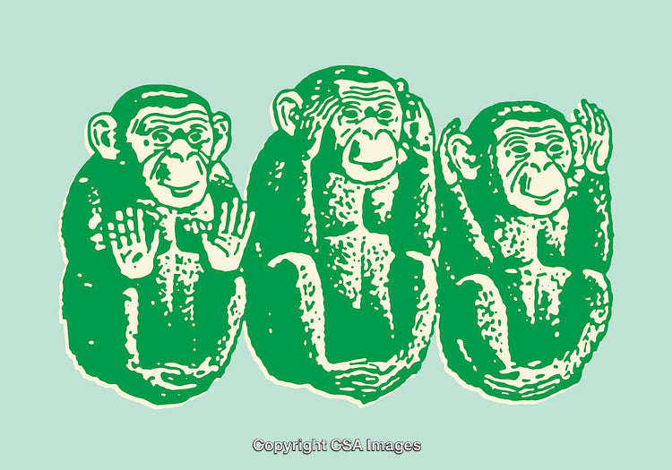 Three Wise Monkeys Illustration Representing See No Evil, Hear No Evil, Speak No Evil