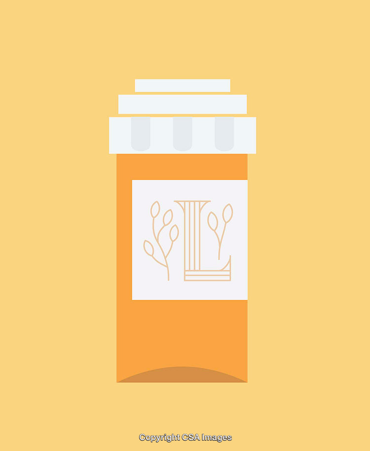 Minimalist Line Art Illustration of a Medicine Bottle in Warm Colors