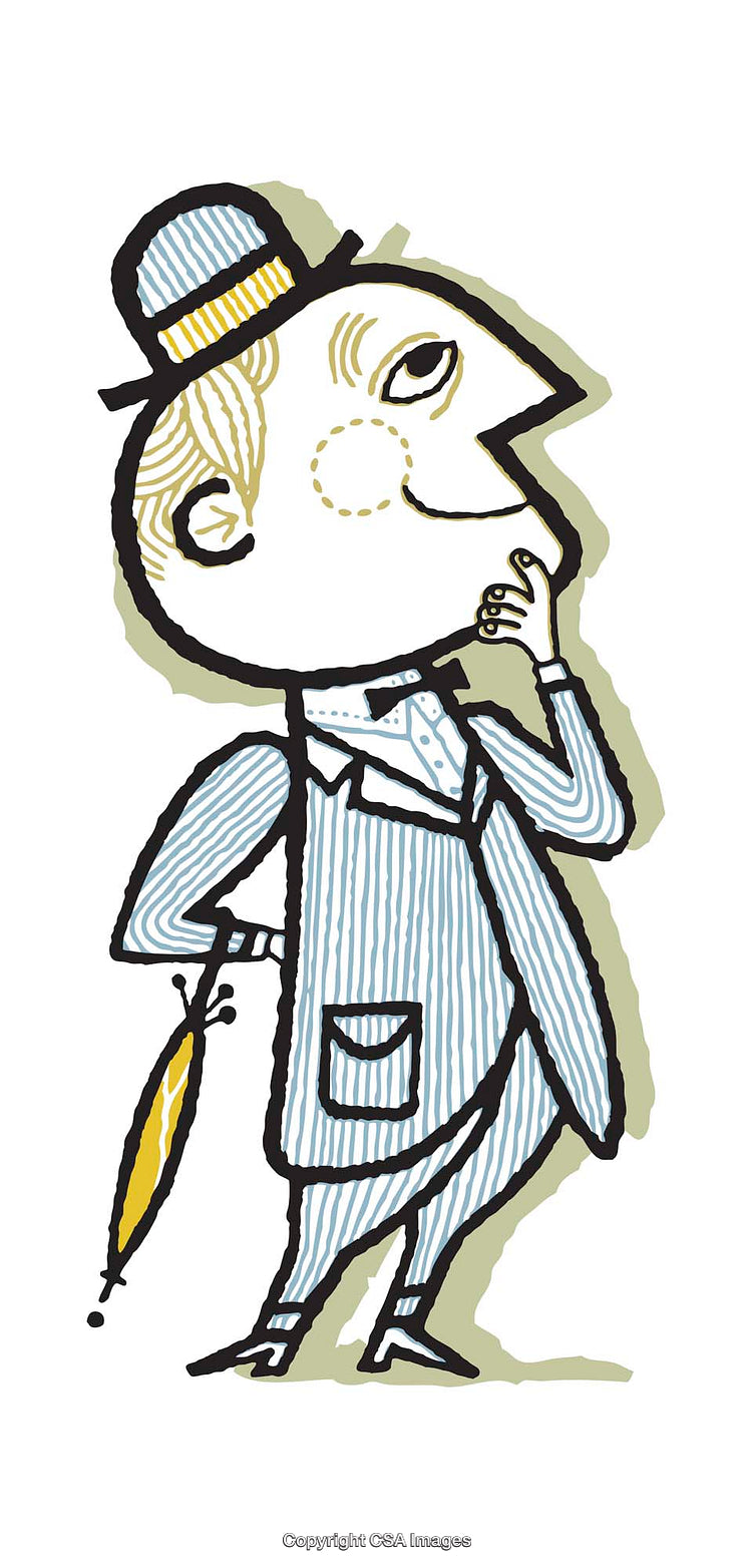 Colorful Illustration of a Thoughtful Gentleman in Vintage Attire
