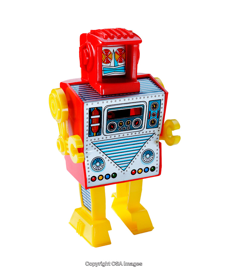 Colorful Retro Toy Robot With Detailed Body Design Isolated on White