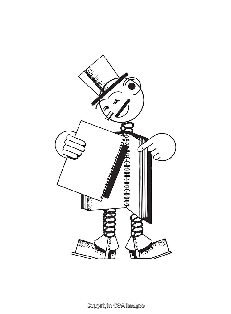 Whimsical Line Art Character Holding a Spiral Notebook Illustration