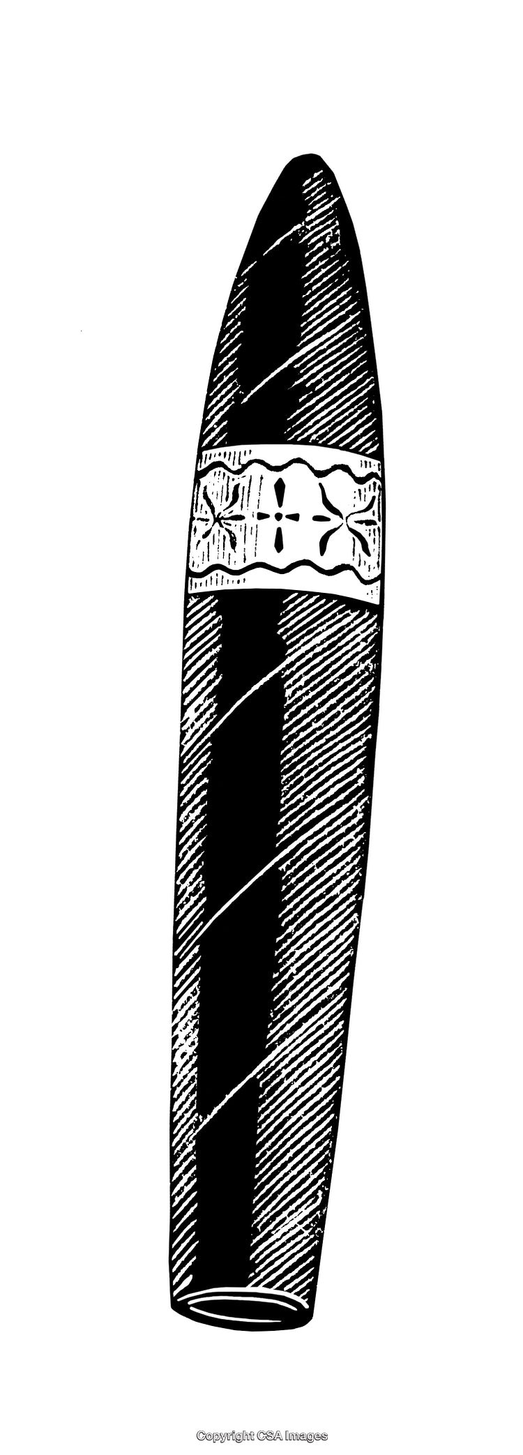 Detailed Black and White Engraving of a Single Cigar with Band